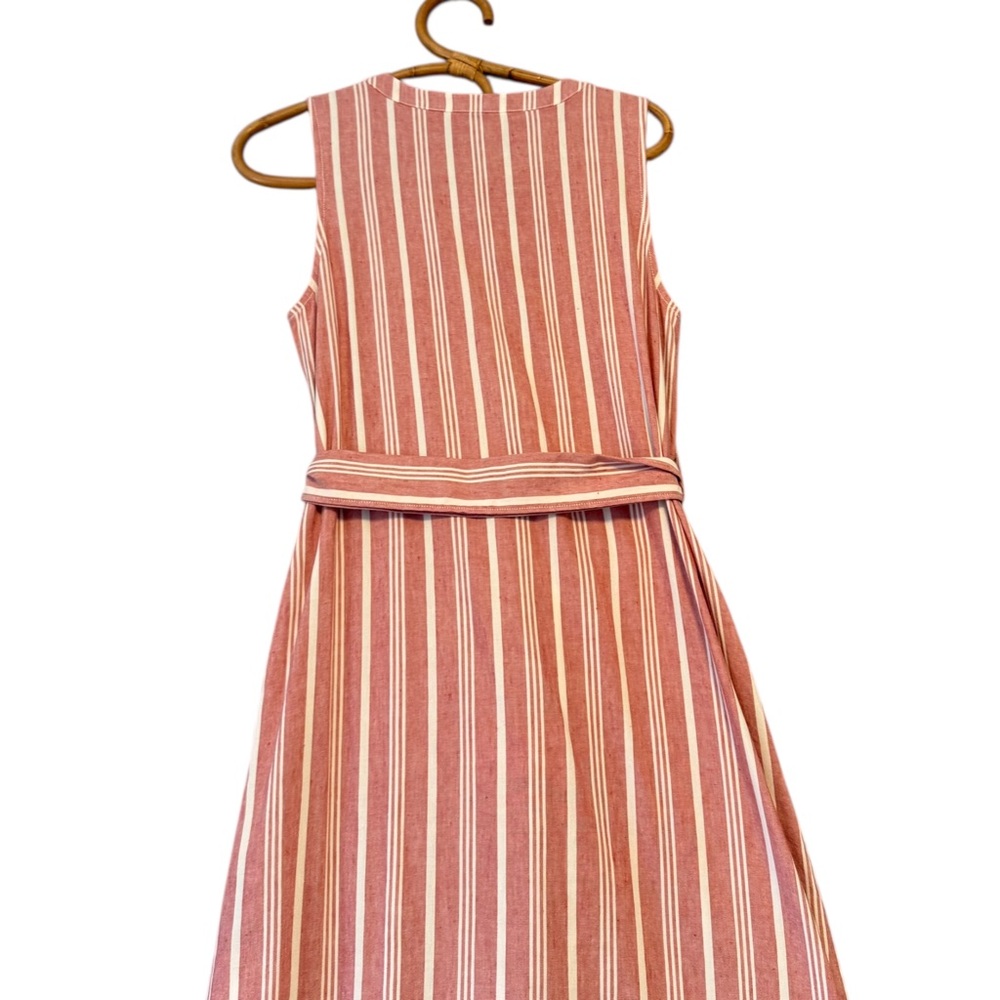 Club Monaco | Sleeveless Button Front Striped Linen Blend Midi Dress Size 6 - Picture 7 of 10
